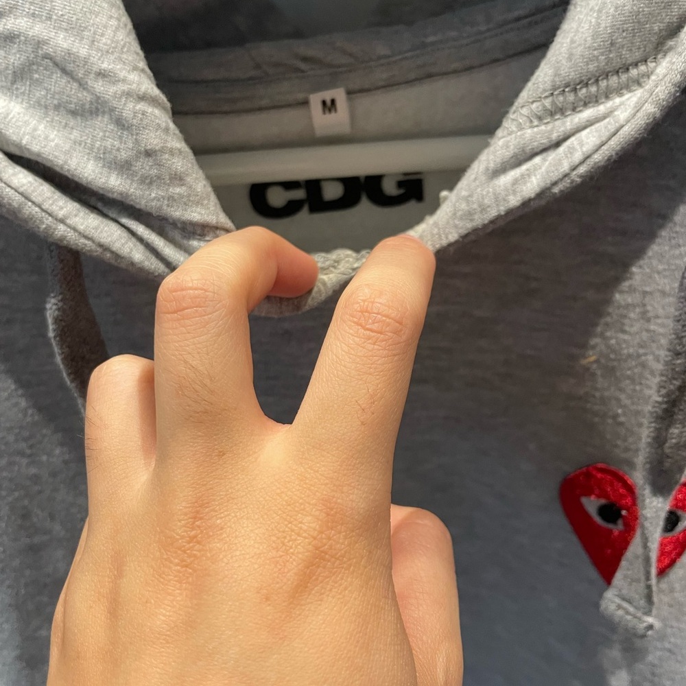 Comme des Garcons PLAY Gray Hoodie with Red Heart